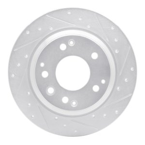 Acura RL Brake Rotor (1) - Rear Right - R1 Concepts - Drilled & Slotted - Silver - `99-`01